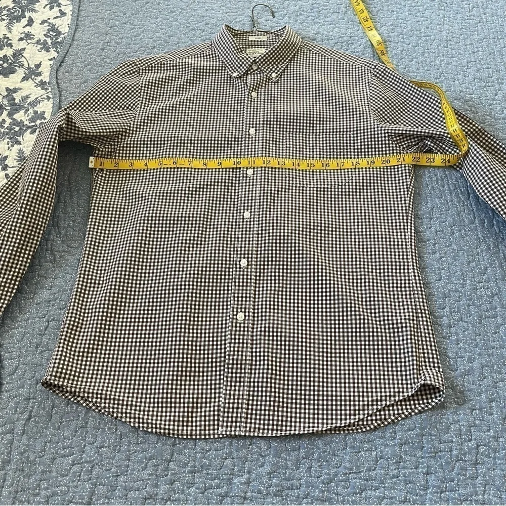 J Crew Shirt Button Down 100% Cotton Brown & White Gingham Slim Fit Size L